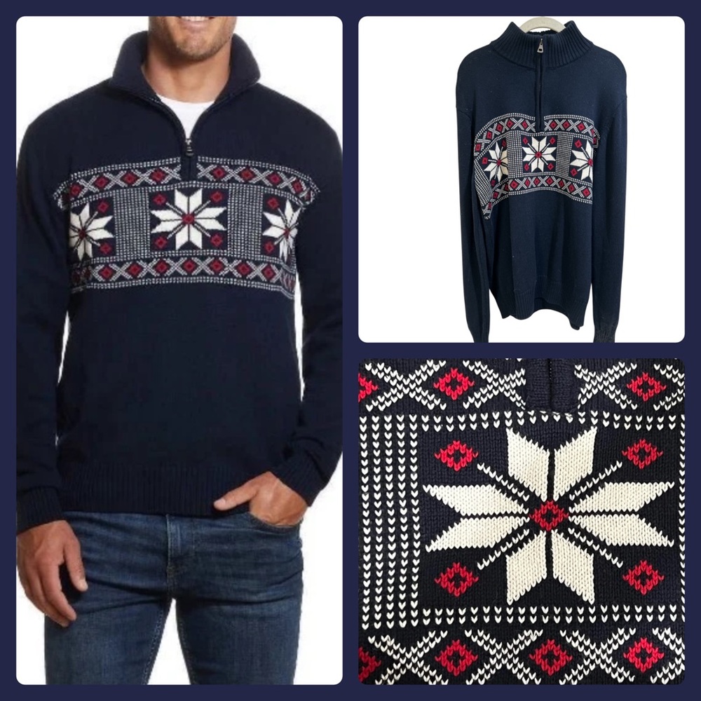 Weatherproof Men's 3/4 Zip Up Sweater with Nordic Design Large ( NWOT)